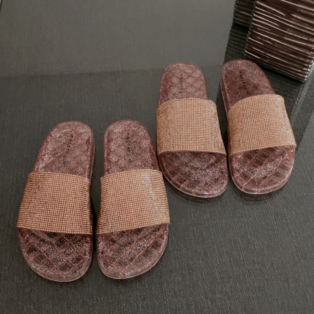 Madden Girl Jello Blush Bronze Glitter Stones Bling Jelly Slides Sandals 7 9 - Picture 14 of 16